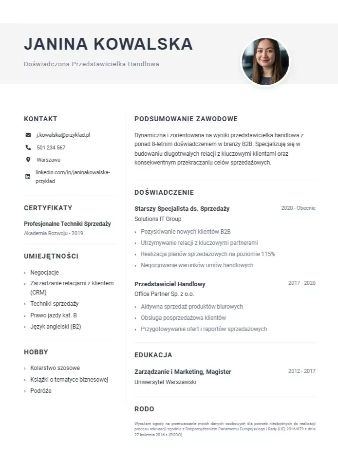 Wzór CV klasyczny - czytelny szablon do wypełnienia online